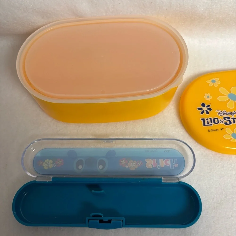 Lilo & Stitch Set of 2 Bento Box Blue Utensil Case Disney Japan